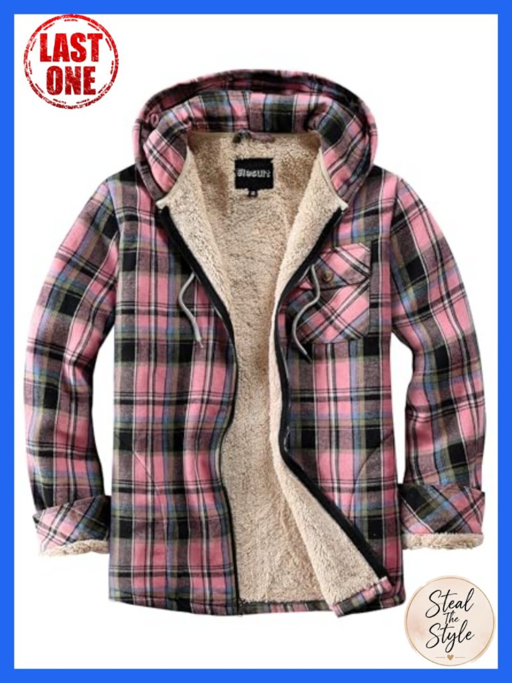 Women's Full Zip Fleece Lined Plaid Flannel Hooded Jacket Sherpa Casual